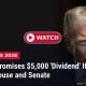 Official White House portrait of President Donald Trump with headline: Trump Promises $5,000 Dividend If GOP Holds House and Senate